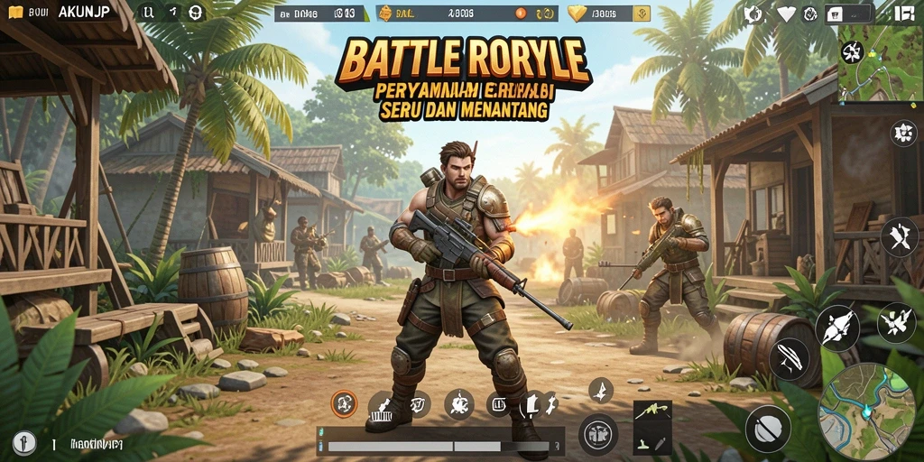 Menampilkan aksi seru dalam pertempuran Battle Royale di AKUNJP.