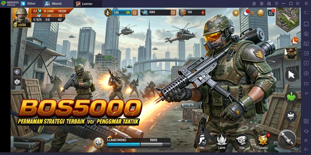 Tangkapan layar gameplay BOS5000 menunjukkan strategi yang mendebarkan dan aksi seru.