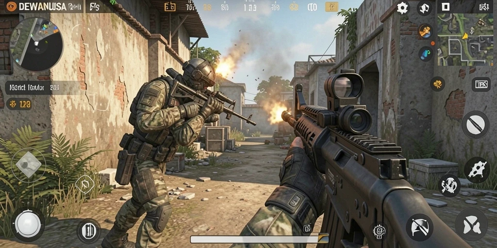 Tampilan gameplay DEWANUSA dengan aksi tembak-menembak seru.
