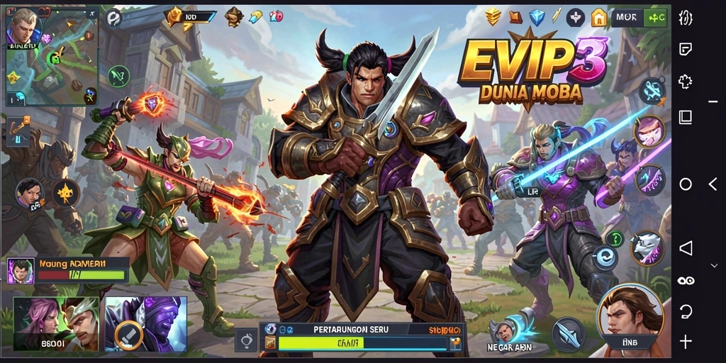 Tangkapan layar gameplay seru dari EVIP3 di arena MOBA.