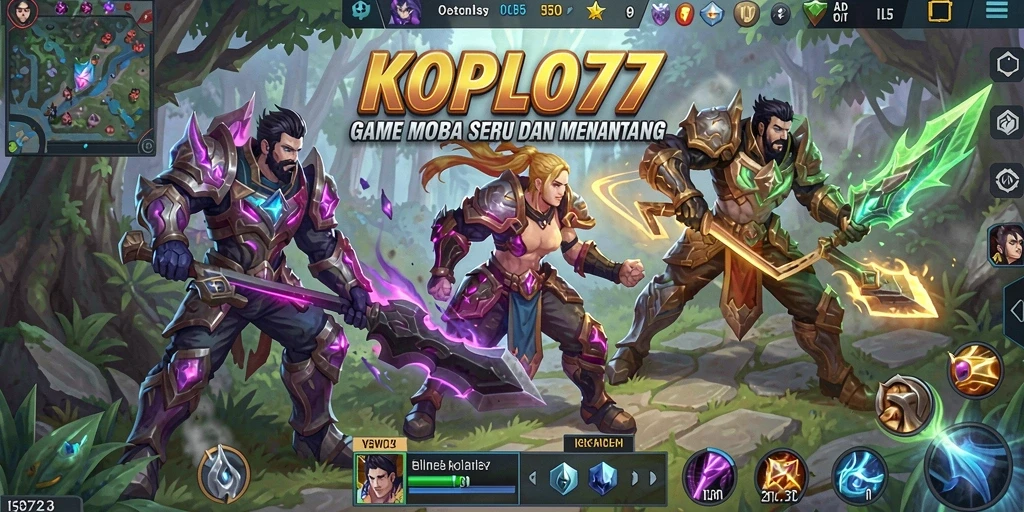 Tampilan gameplay seru KOPLO77 dalam pertarungan MOBA.