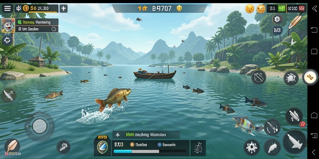 Screenshot gameplay PT707 menampilkan serunya memancing di laut.