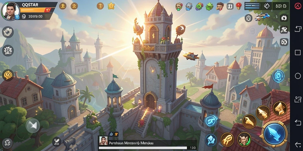 Screenshot QQSTAR menampilkan aksi seru dalam game Tower Defense.