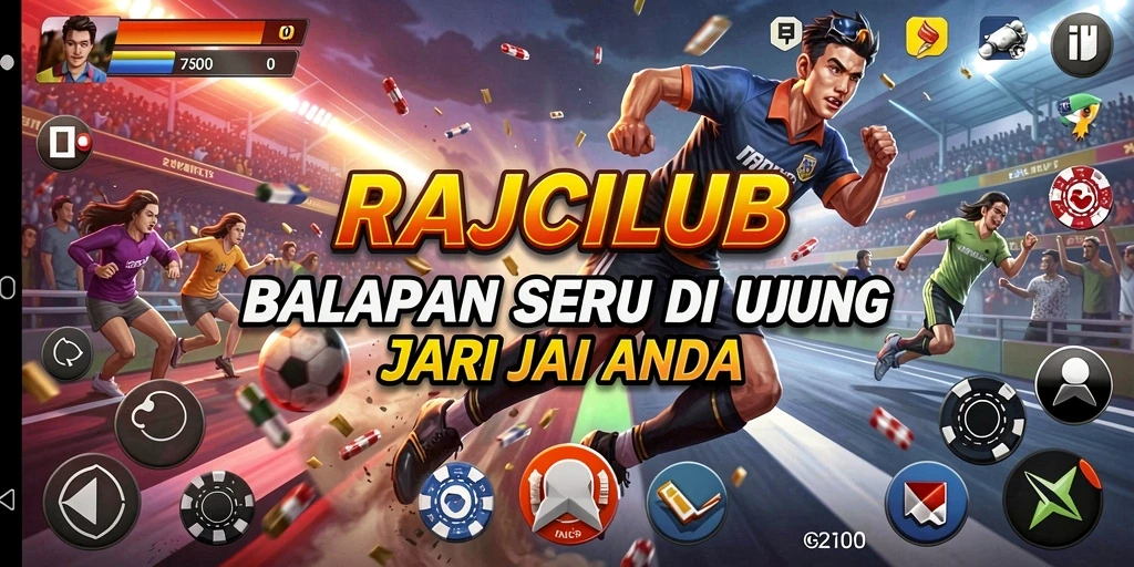 Gameplay RAJACLUB menampilkan balapan seru dengan mobil balap.
